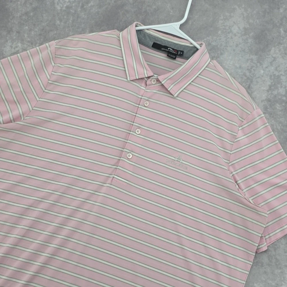 RLX Ralph Lauren Mens XL Golf Polo Shirt Performance Pink Striped Short Sleeve